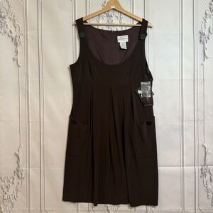NWT Karin Stevens Brown Sleeveless Dress Size 12 Pockets Stretchy Boho $60